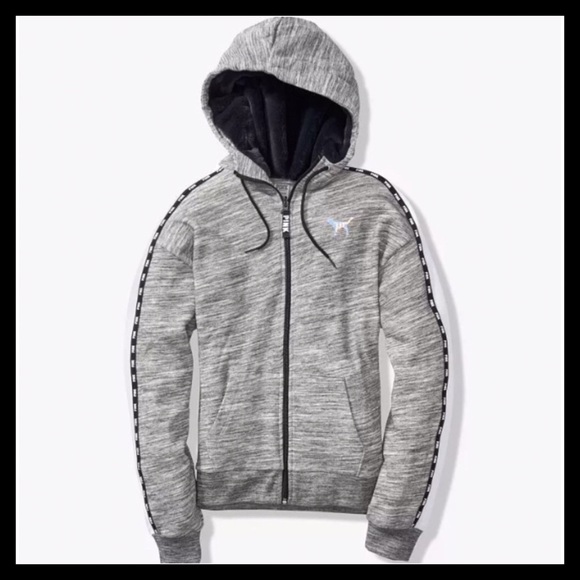 PINK Victoria’s Secret Bling Full ZIP Hoodie Grey - Picture 2 of 3